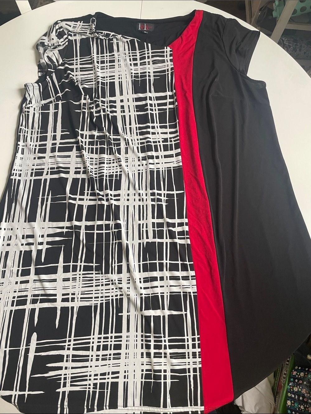 R&K Black, White & Red Block Pattern Women’s Dress